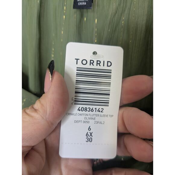 Torrid Sheer Green Short Sleeve Gold Stripe Blouse Shirt Top Womens Size 6X - Picture 4 of 6